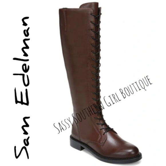 🆕⭐Sam Edelman leather brown lace up tall boots - Picture 2 of 16